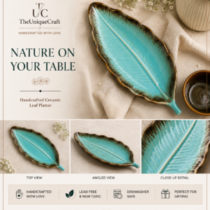 Handcrafted ceramic leaf platter for dining and home decor