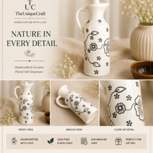 Handcrafted ceramic floral oil dispenser for elegant kitchen decor