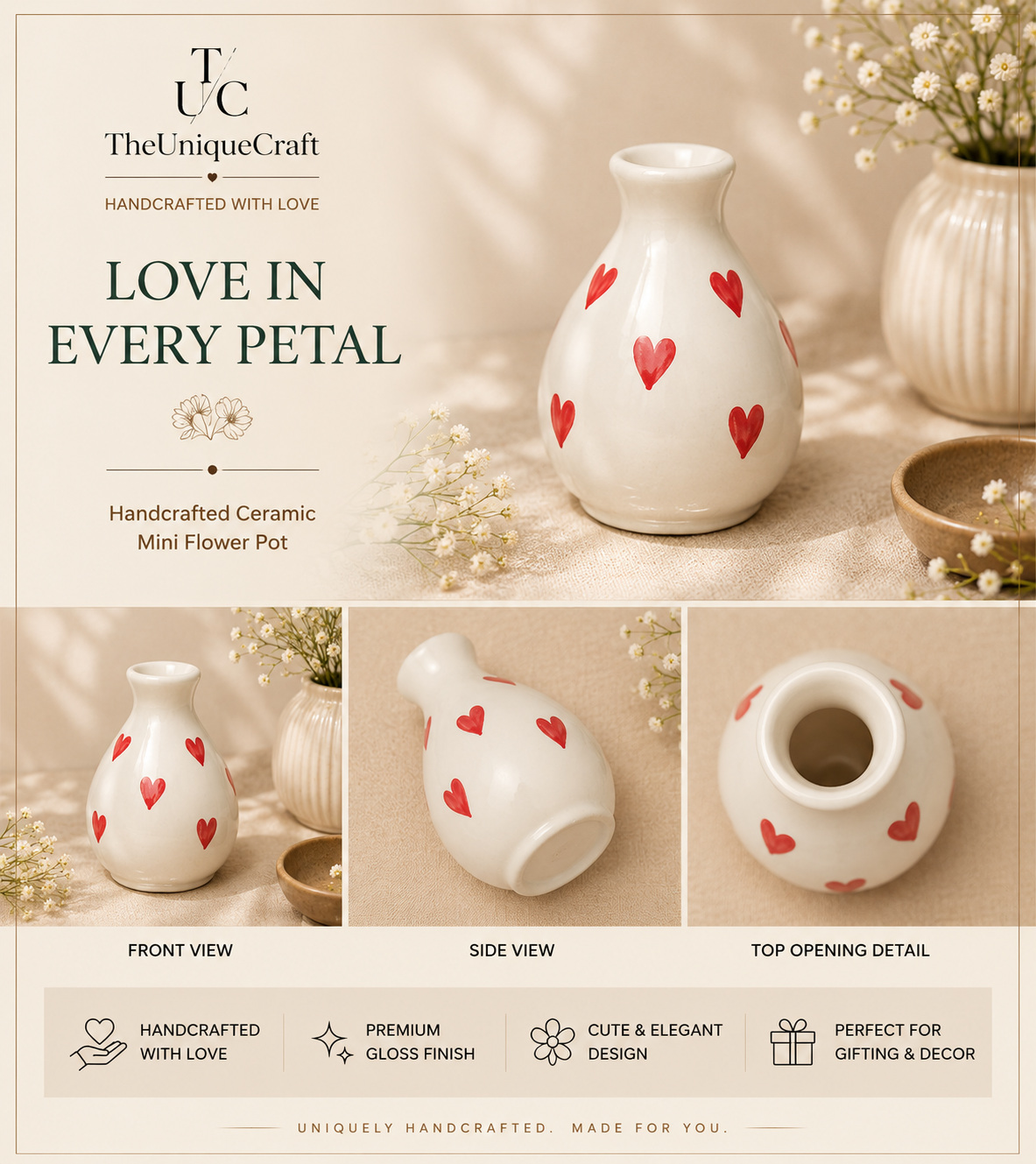 Ceramic Mini Flower Pot Handcrafted ceramic mini flower pot for elegant home decor