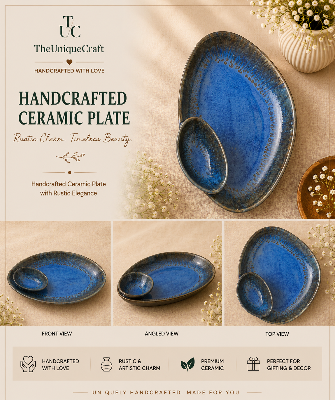 Ceramic Serving Plate Set Handcrafted ceramic serving plate set for elegant dining and appetizer serving