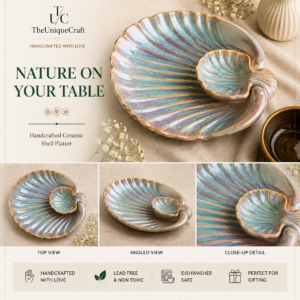 Handcrafted ceramic shell platter for dining and home decor