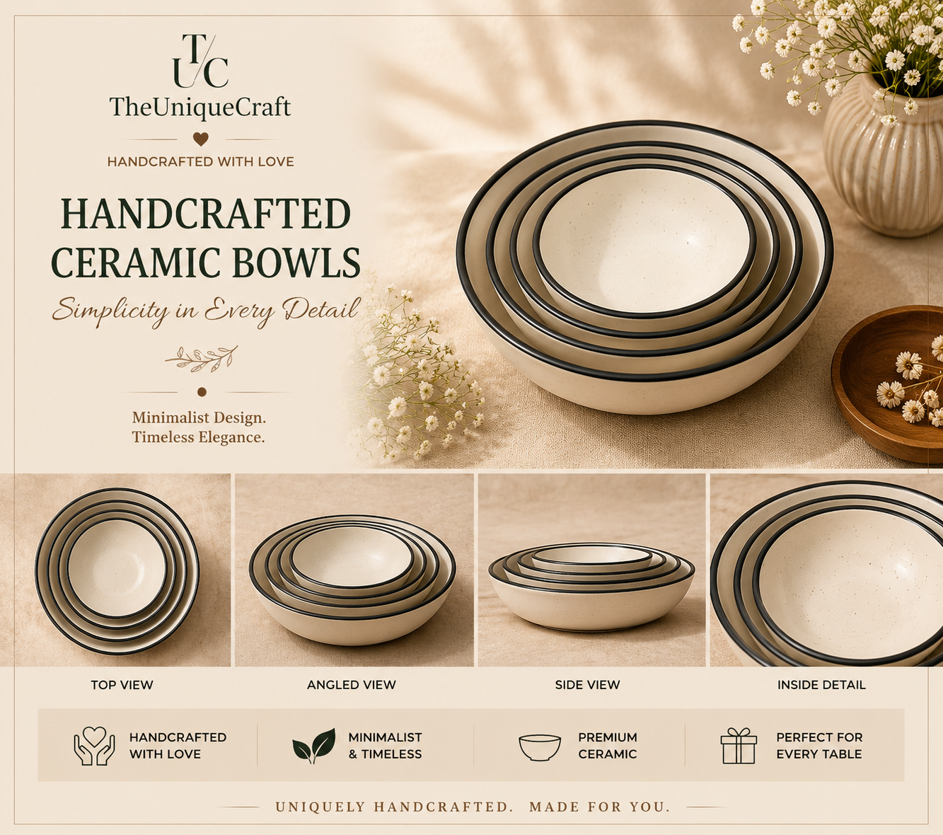 Handcrafted Ceramic Bowl Set Handcrafted ceramic bowl set for modern dining and kitchen styling