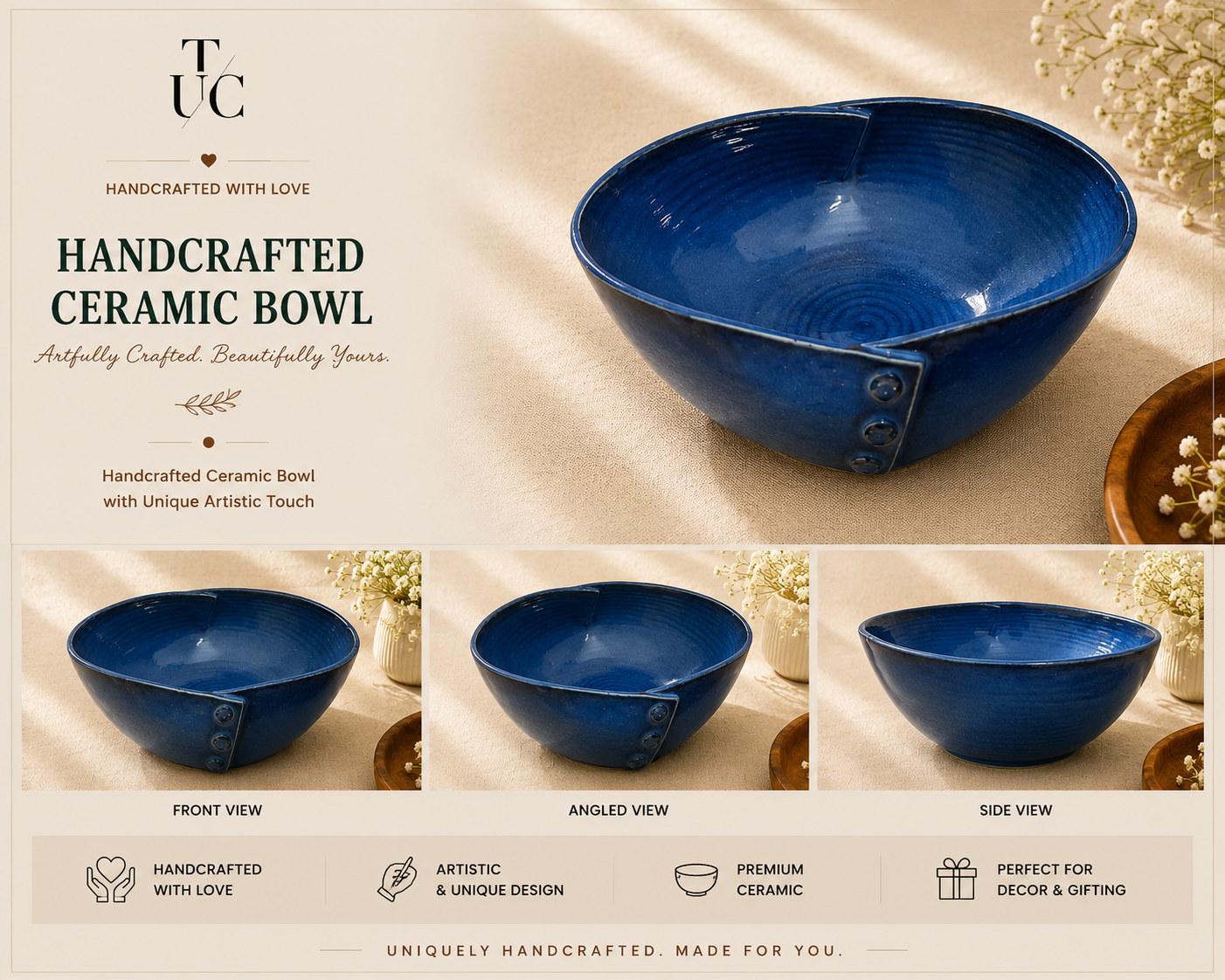 Handcrafted Ceramic Bowl Handcrafted ceramic bowl for elegant dining and home decor