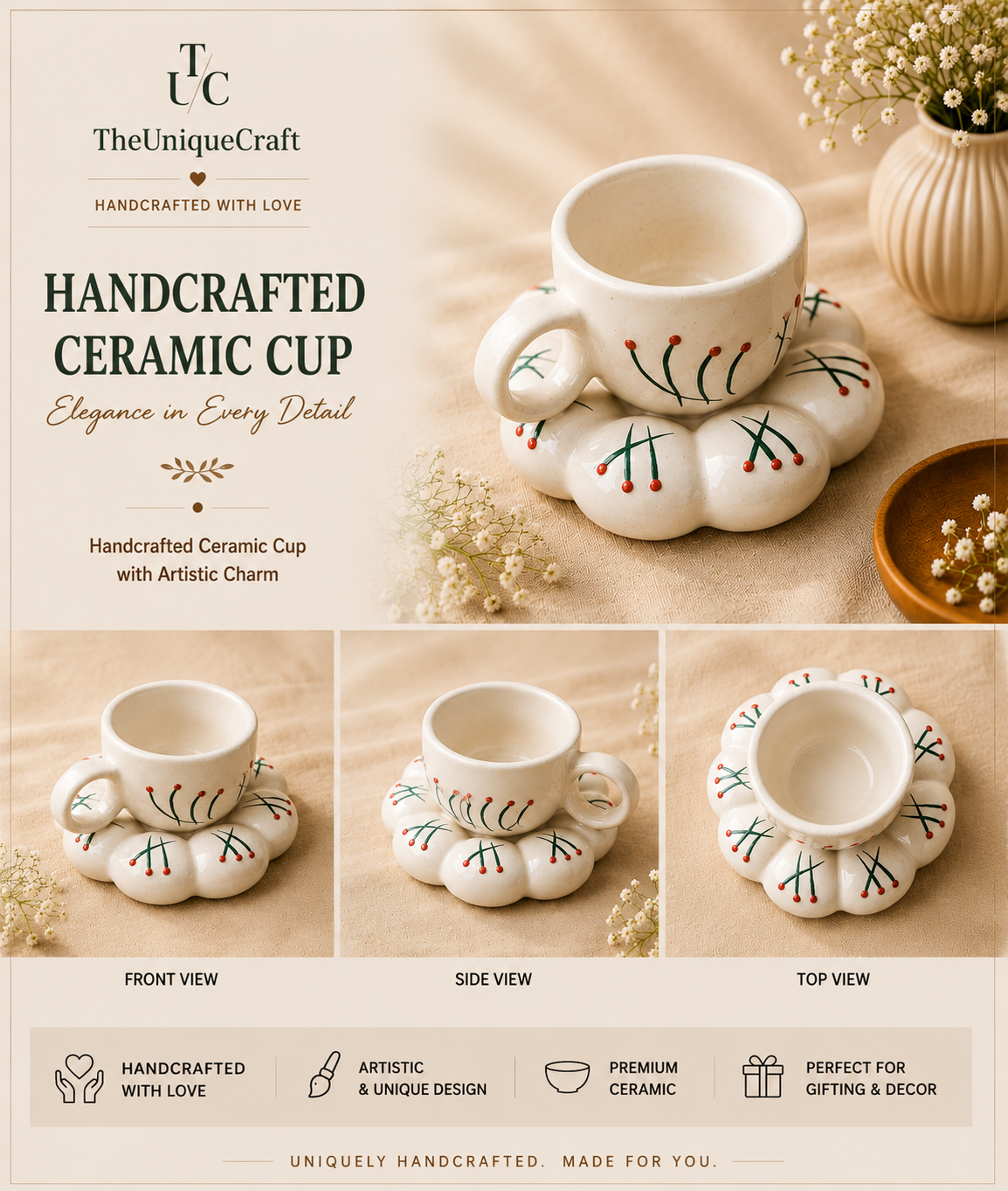 Handcrafted Ceramic Cup Handcrafted ceramic cup for elegant tea and coffee serving