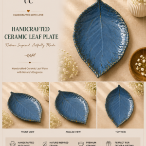 Handcrafted ceramic leaf plate for elegant dining and nature-inspired home decor