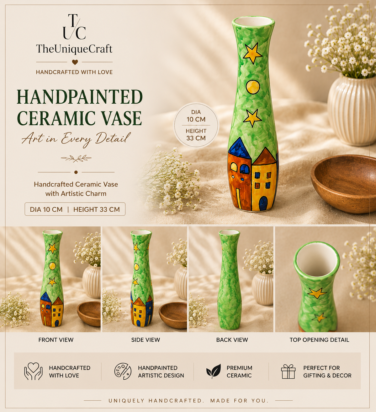 Handpainted Ceramic Vase Handpainted ceramic vase for artistic home decor and floral styling