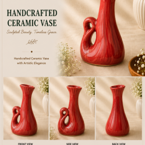 Red artistic handcrafted ceramic vase for modern home decor